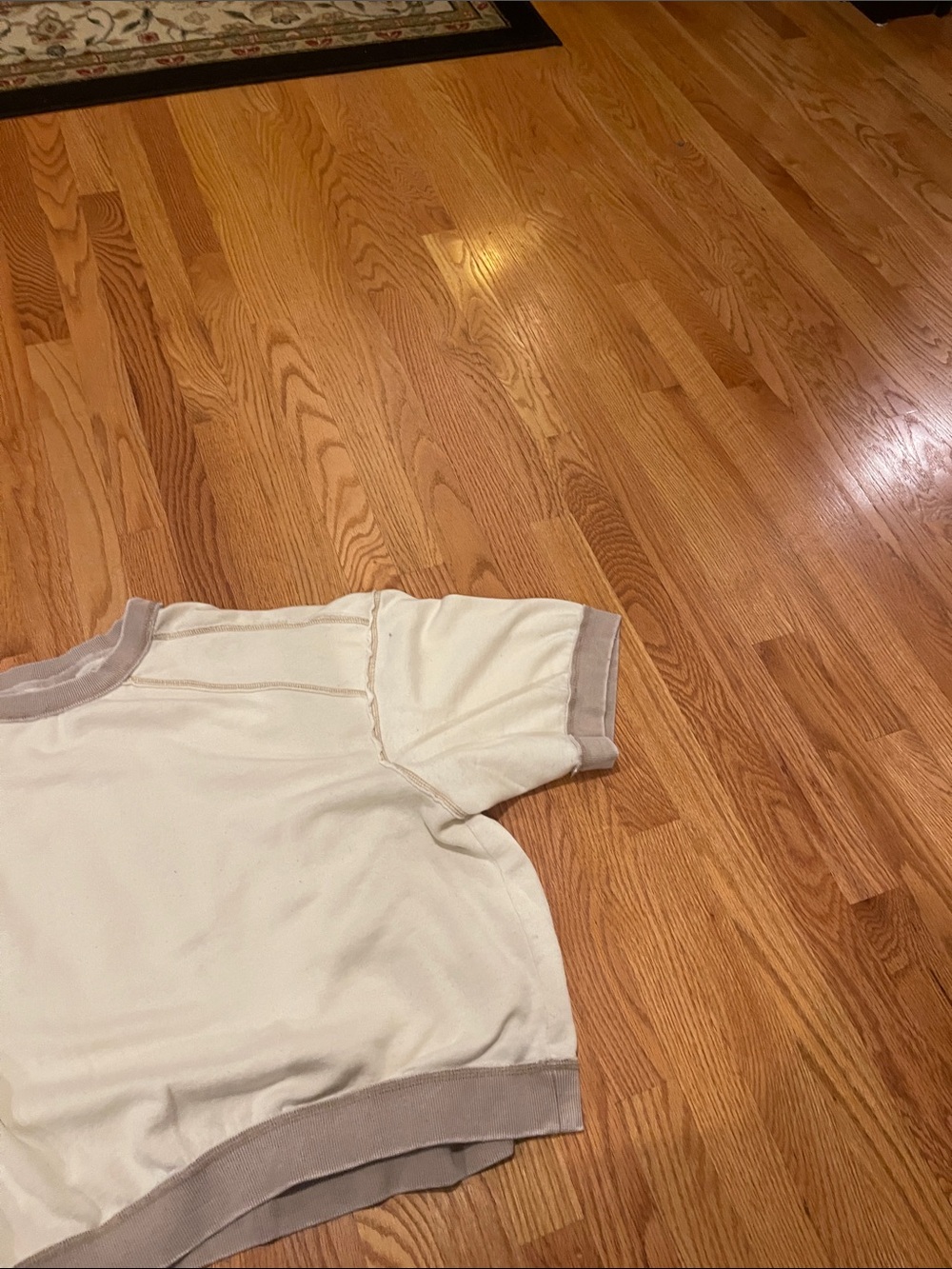 We the Free Cropped White Short Sleeve Sweatshirt with beige Trim - Picture 2 of 3